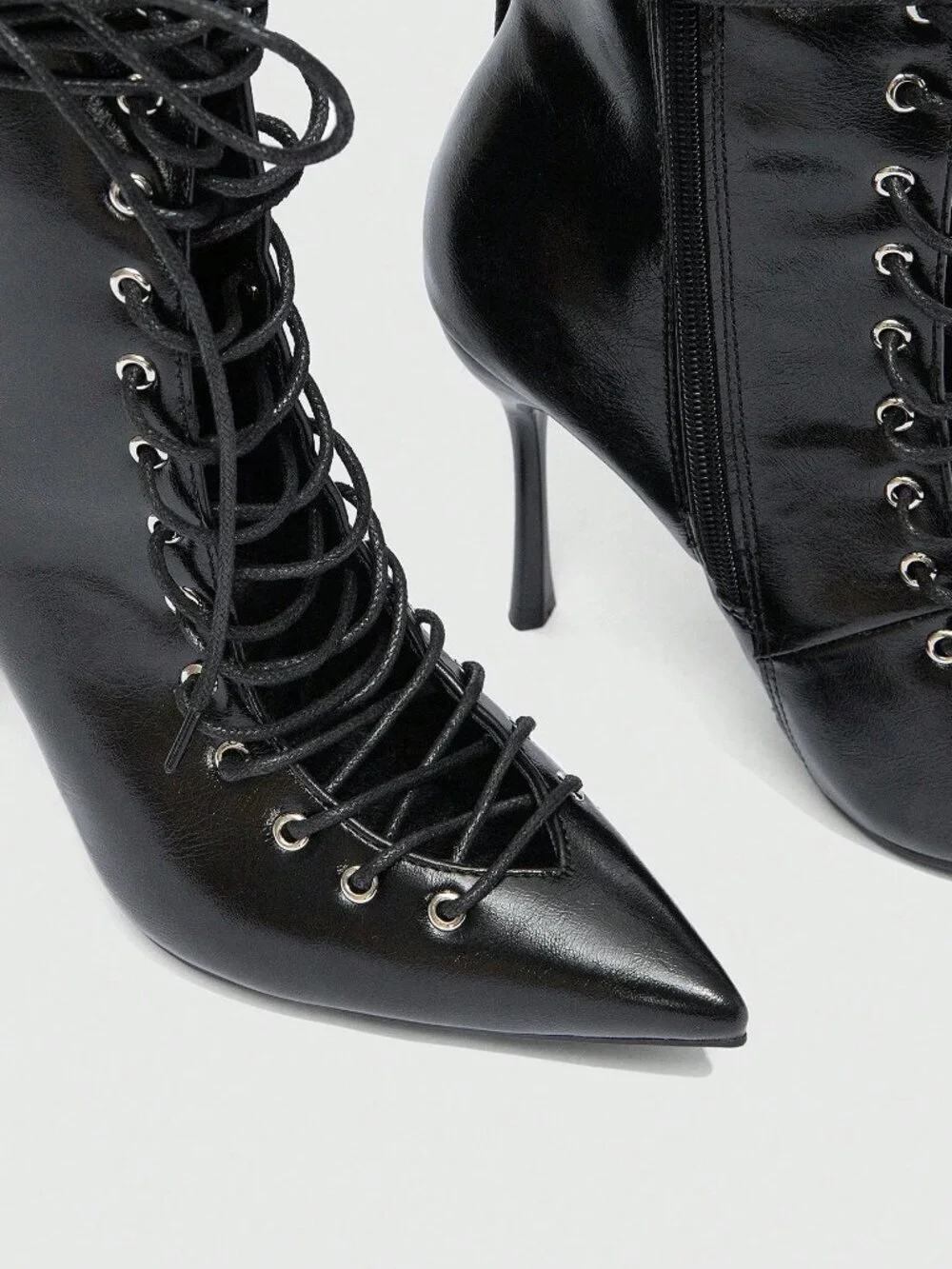 Black Sexy Women's Lace-Up High Heel Mid-Calf Boots